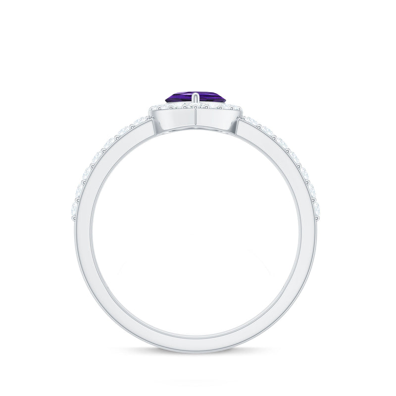 Heart Amethyst & Diamond Halo Ring
