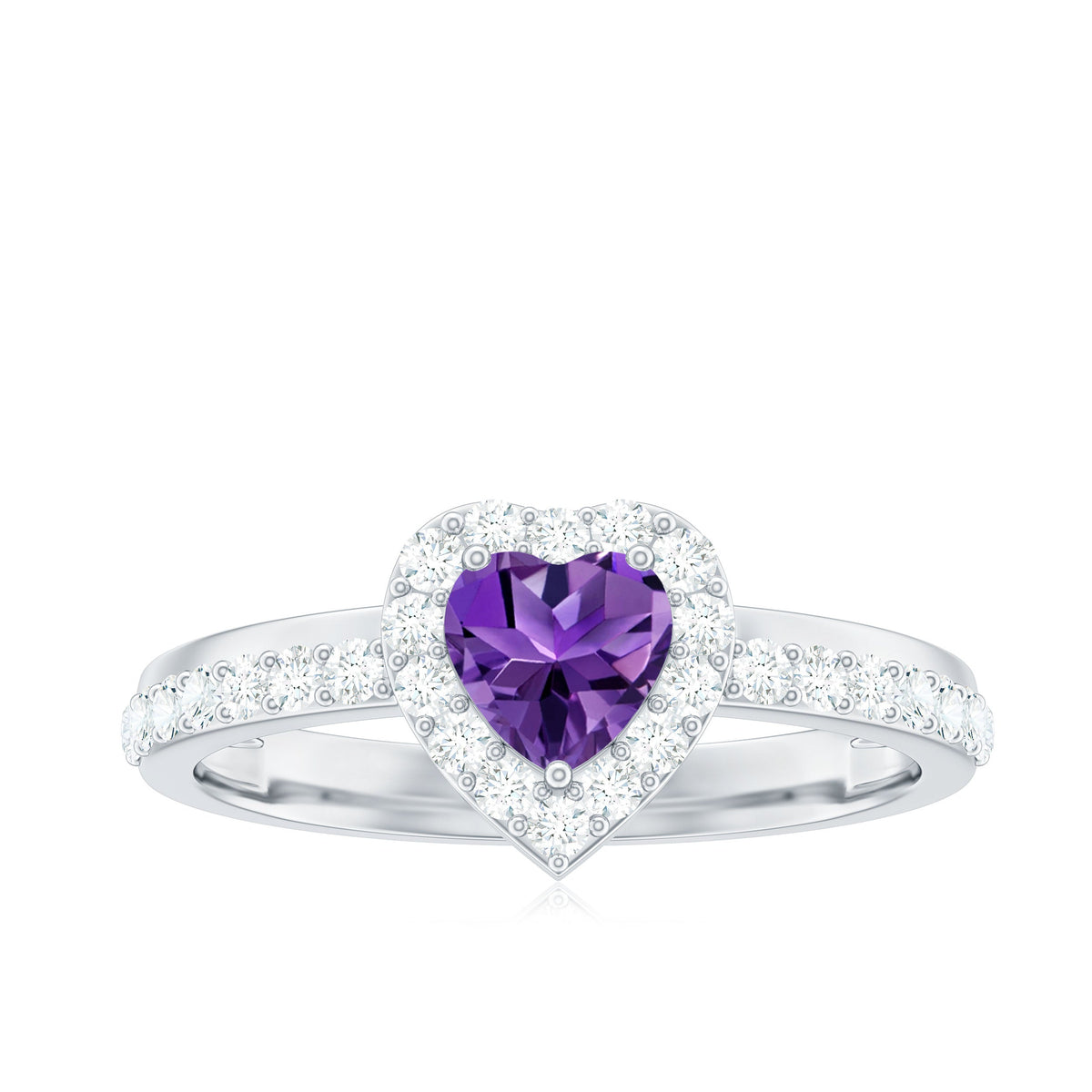 Heart Amethyst & Diamond Halo Ring
