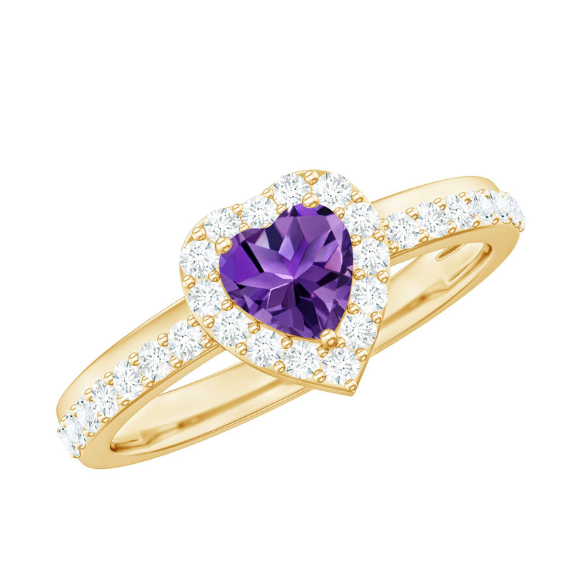 Heart Amethyst & Diamond Halo Ring