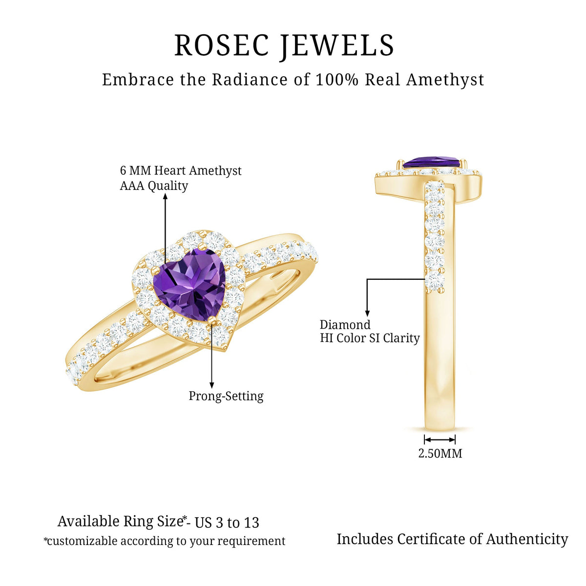 Heart Amethyst & Diamond Halo Ring