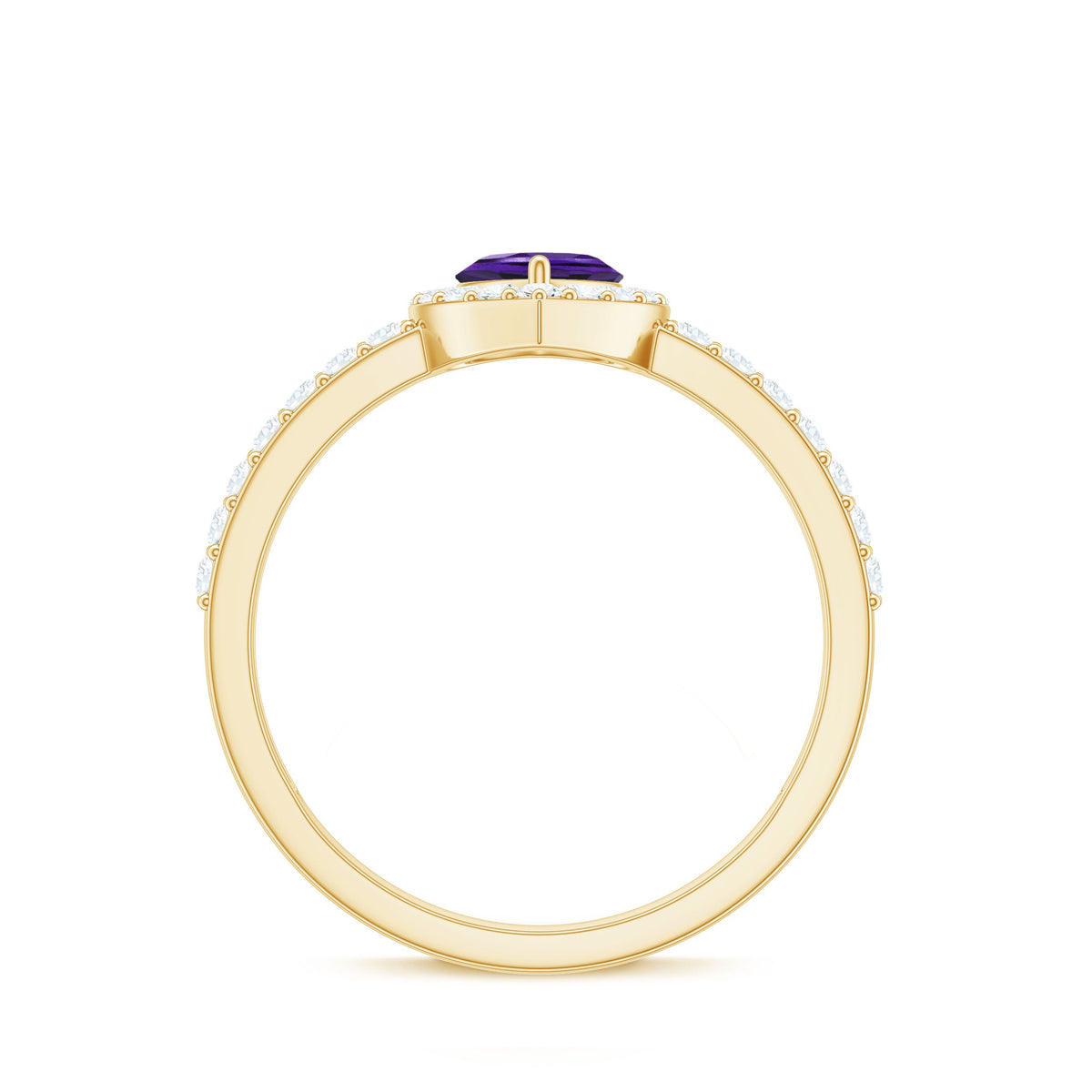 Heart Amethyst & Diamond Halo Ring