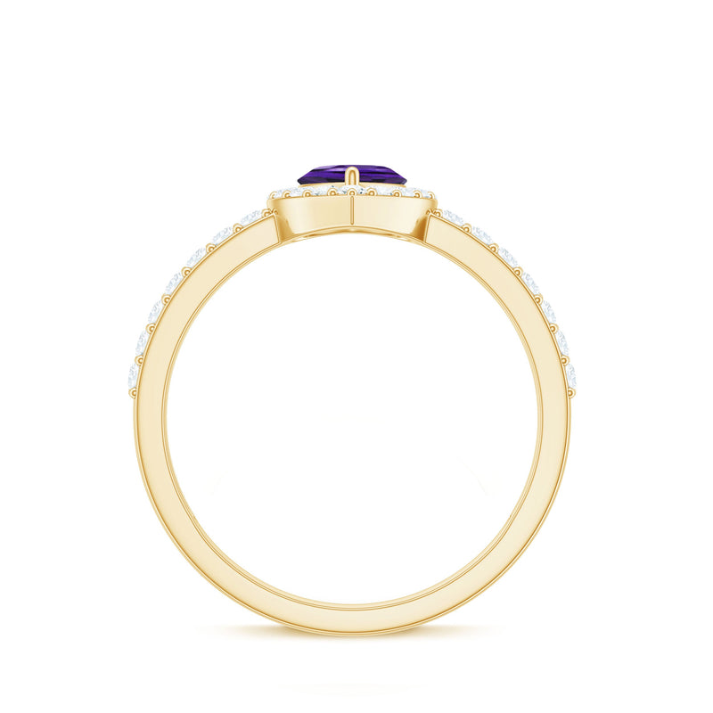 Heart Amethyst & Diamond Halo Ring