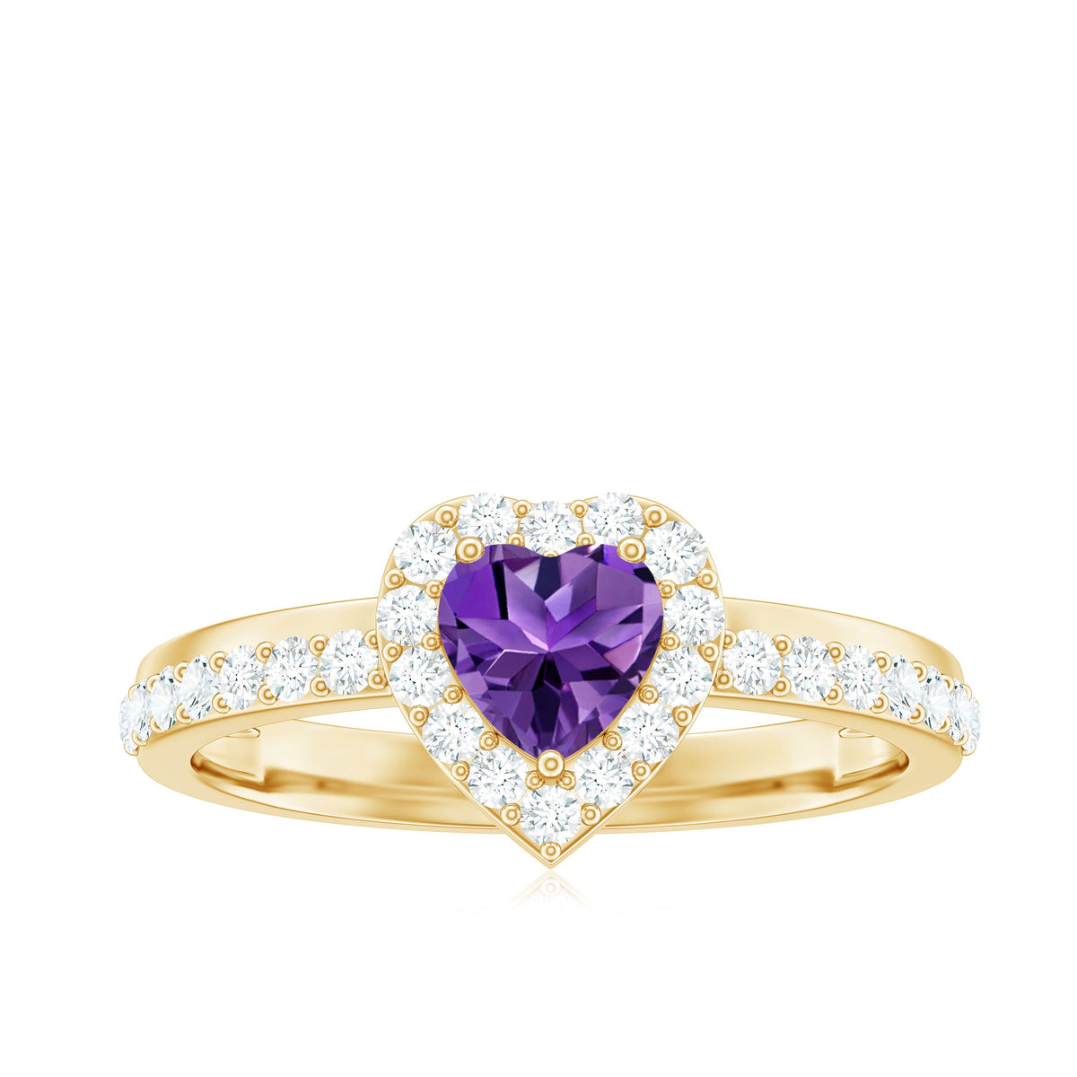 Heart Amethyst & Diamond Halo Ring