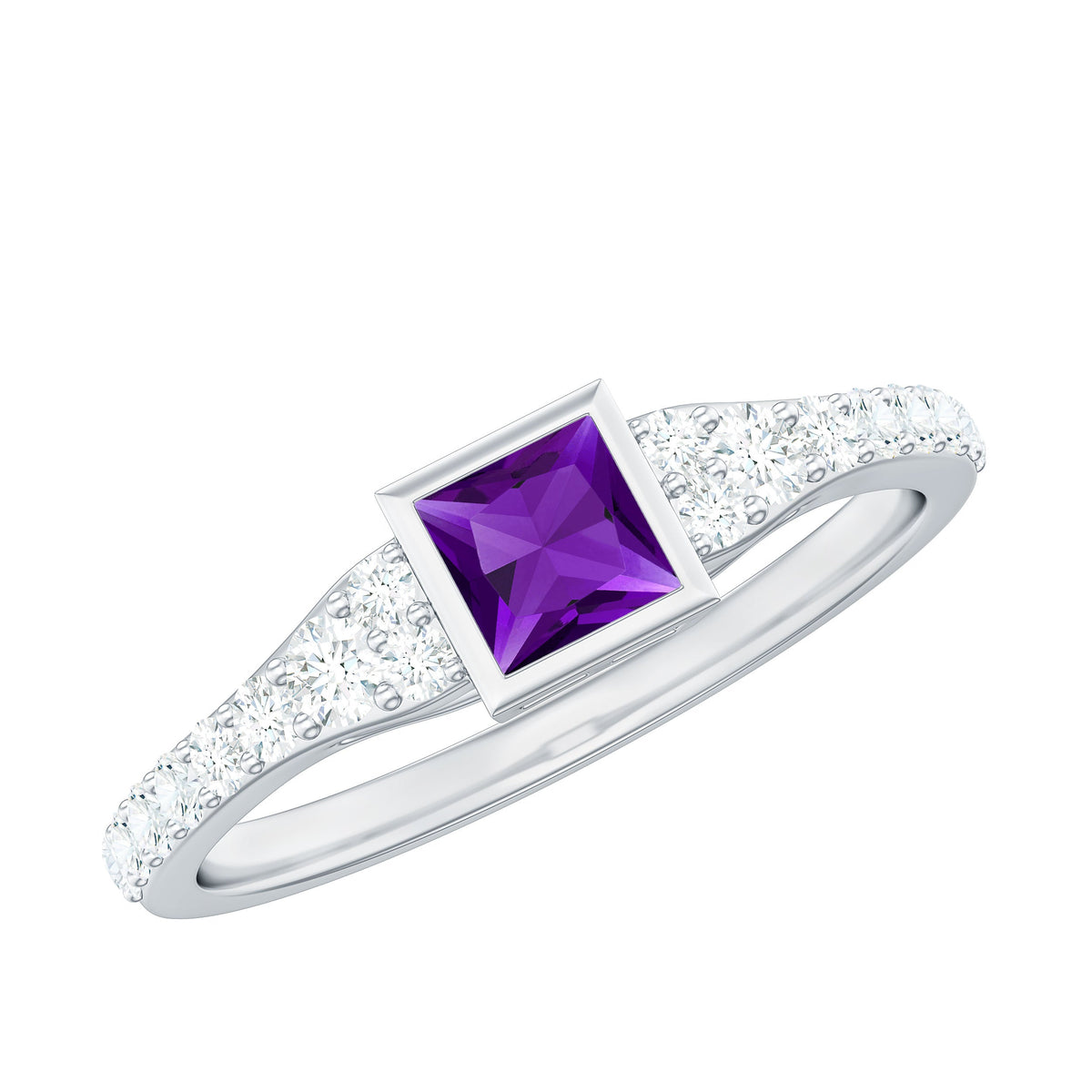 Amethyst & Diamond Bezel Promise Ring