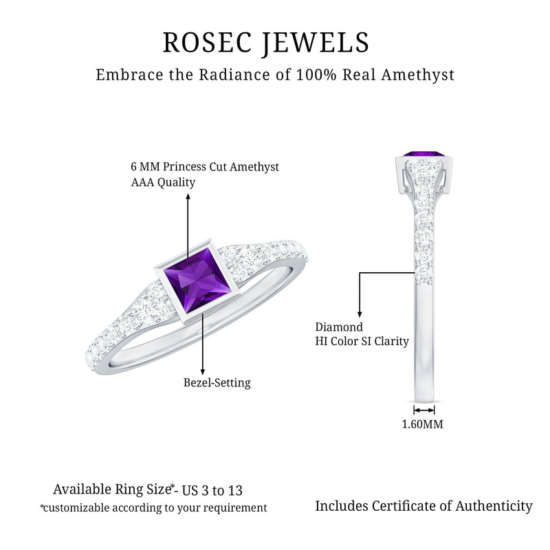 Amethyst & Diamond Bezel Promise Ring