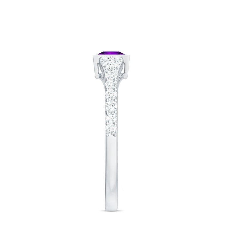 Amethyst & Diamond Bezel Promise Ring