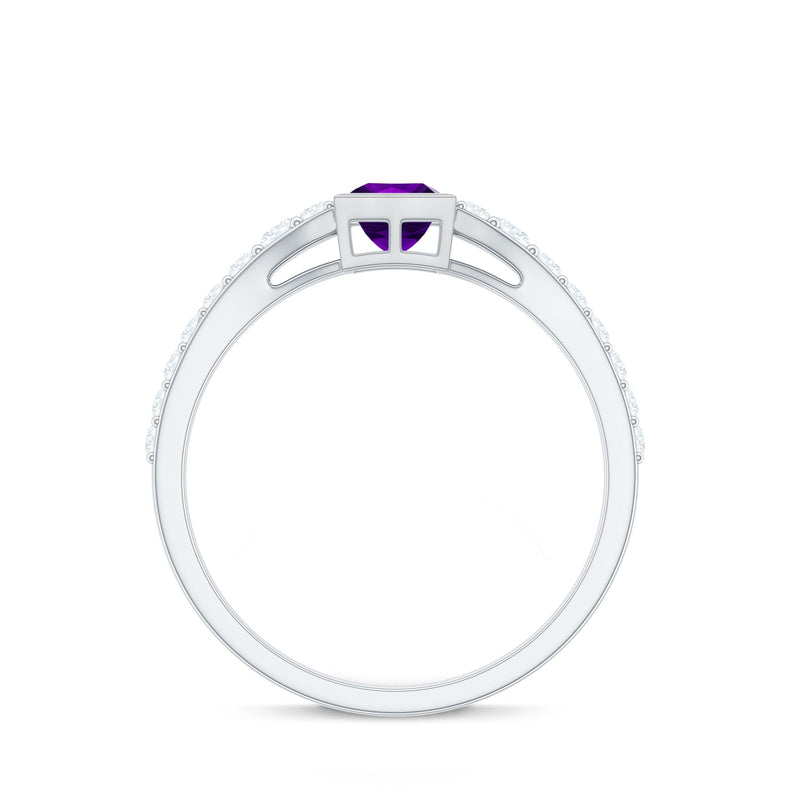 Amethyst & Diamond Bezel Promise Ring