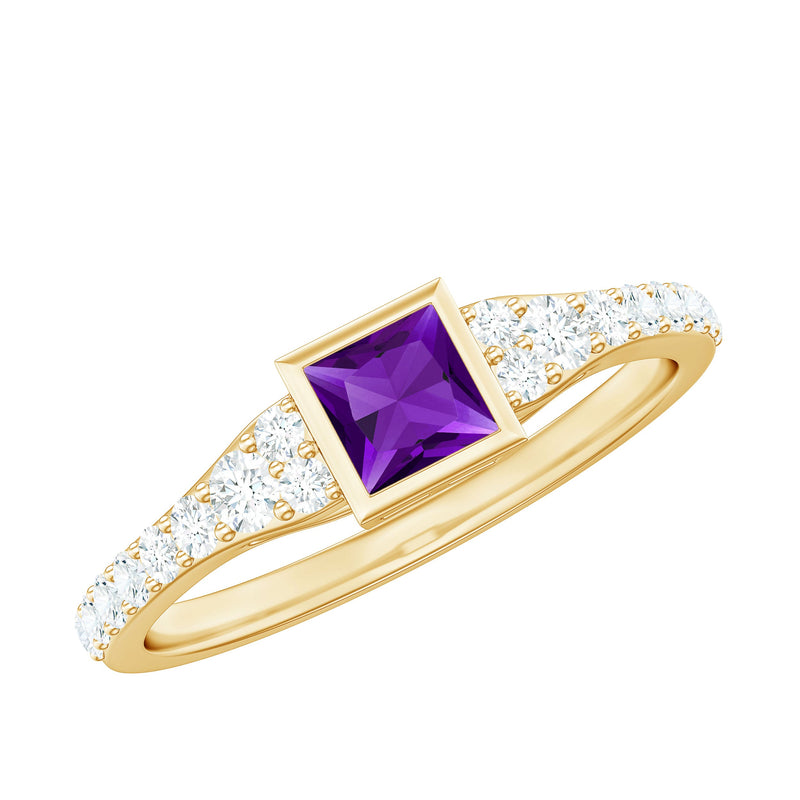 Amethyst & Diamond Bezel Promise Ring