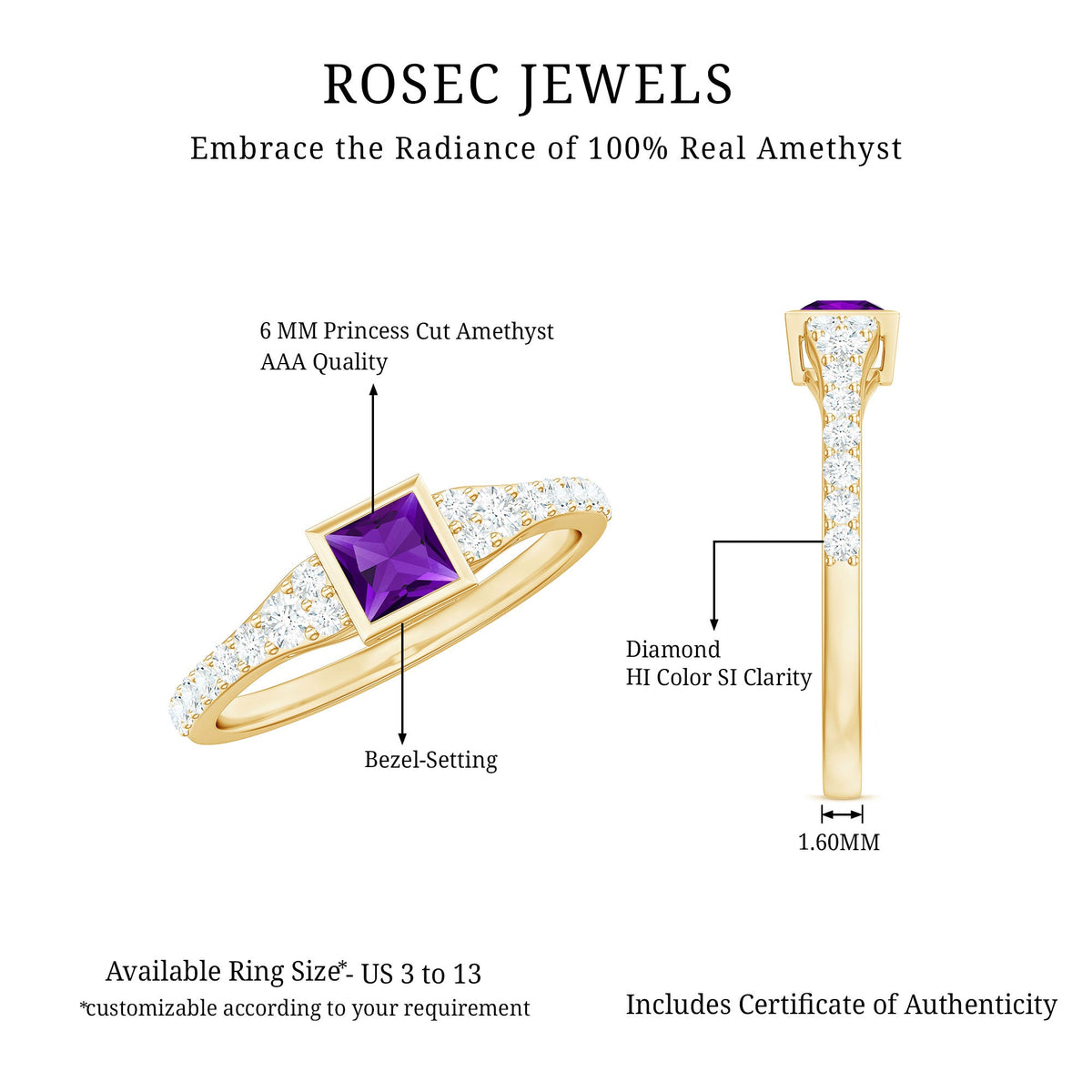 Amethyst & Diamond Bezel Promise Ring
