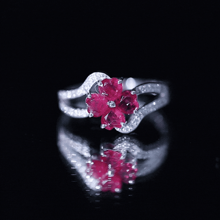 Ruby Flower Heart & Diamond Split Shank Ring