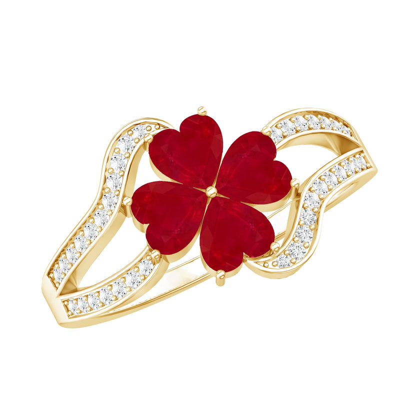 Ruby Flower Heart & Diamond Split Shank Ring