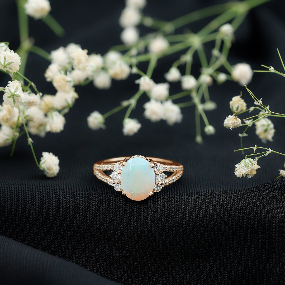 Ethiopian Opal & Diamond Oval Ring