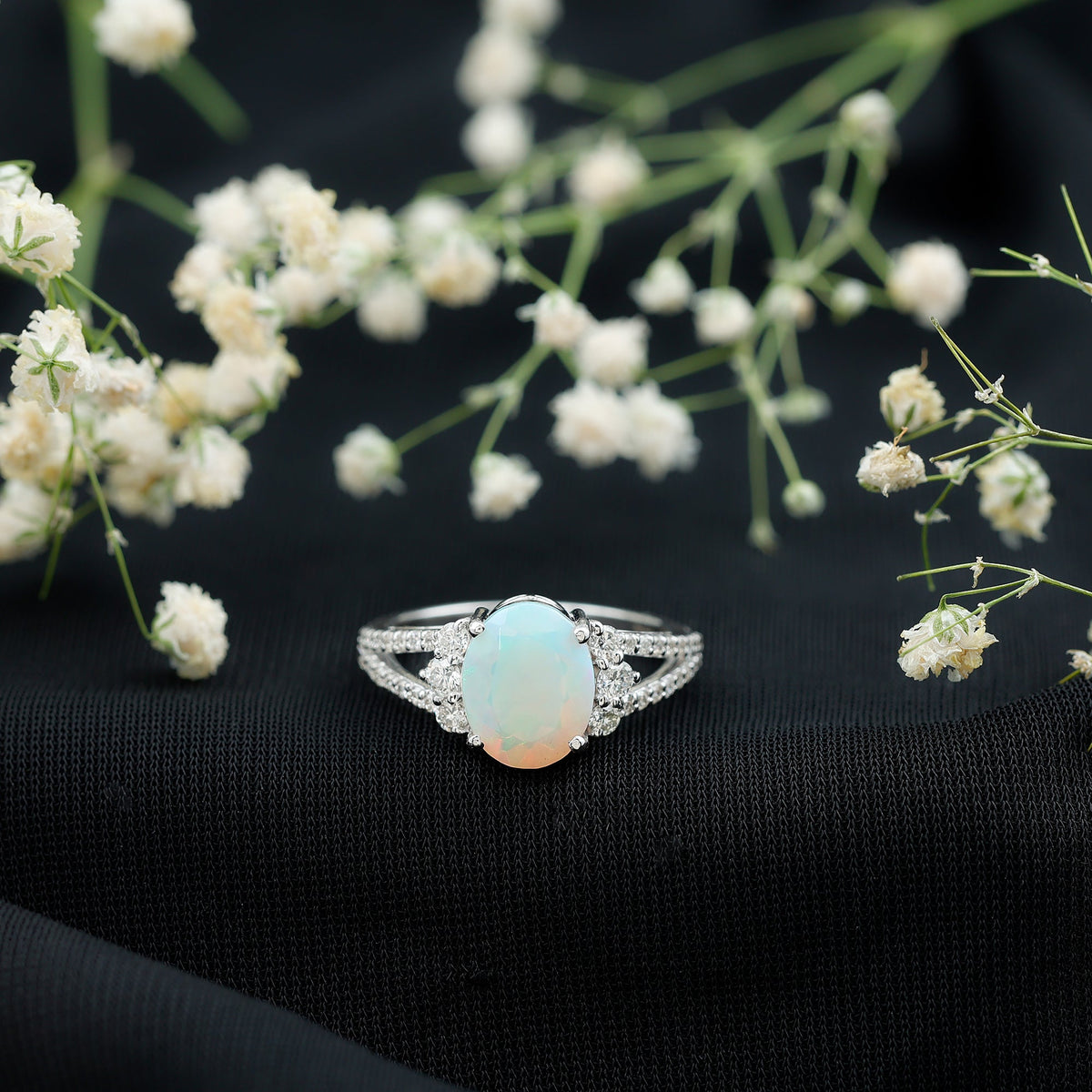 Ethiopian Opal & Diamond Oval Ring