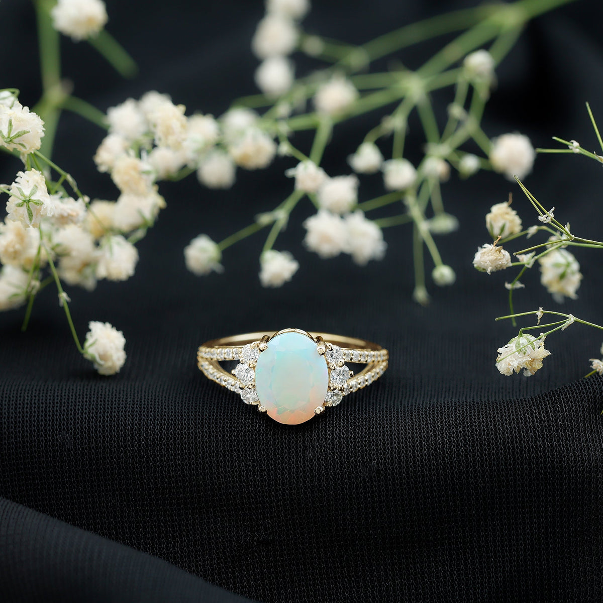 Ethiopian Opal & Diamond Oval Ring
