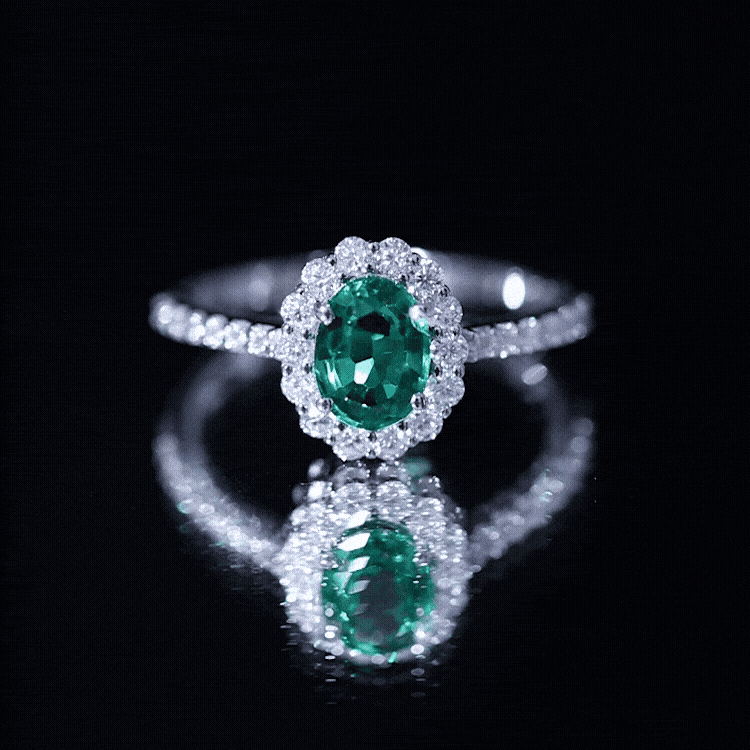 Oval Lab-Created Emerald & Moissanite Halo Engagement Ring