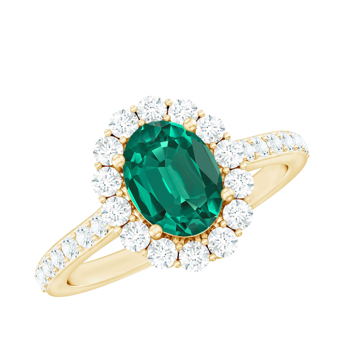 Oval Lab-Created Emerald & Moissanite Halo Engagement Ring