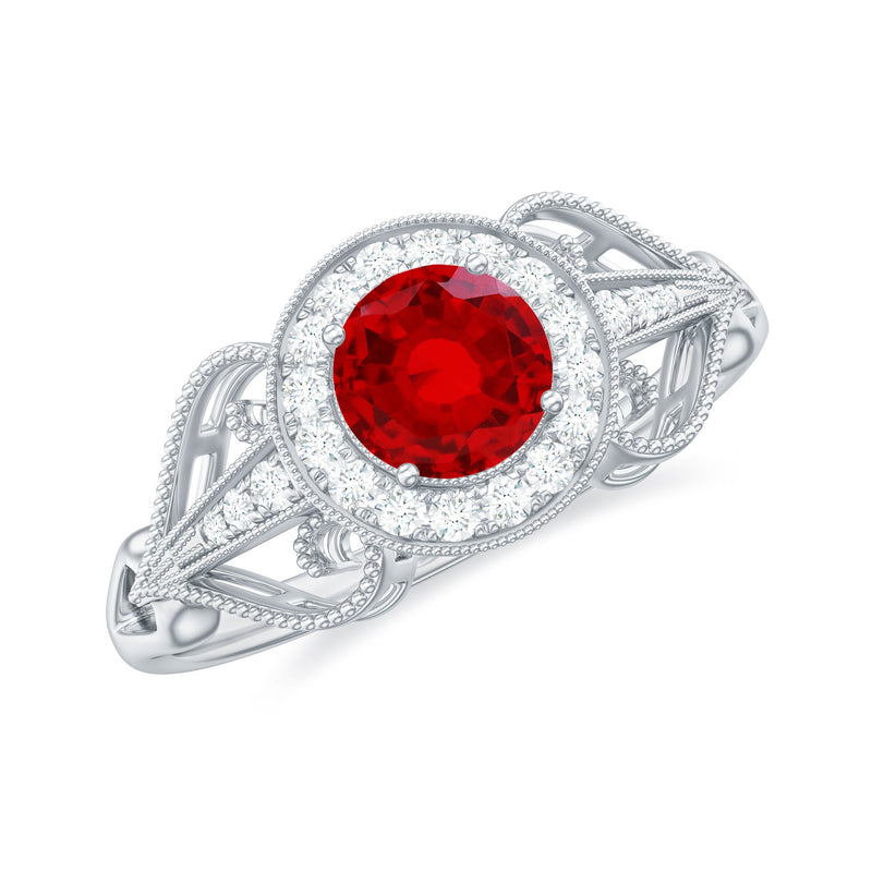 Vintage Lab-Created Ruby & Diamond Ring