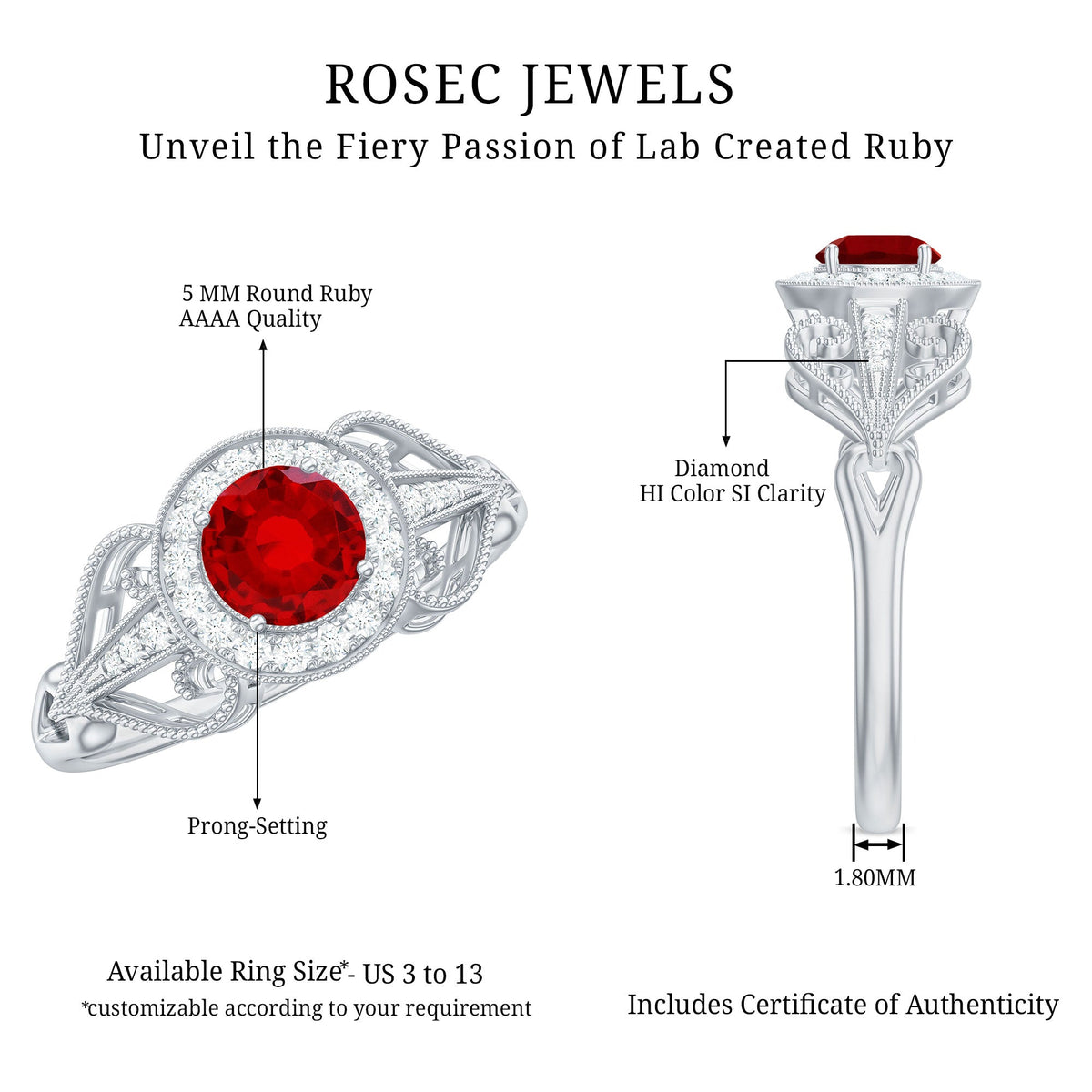 Vintage Lab-Created Ruby & Diamond Ring