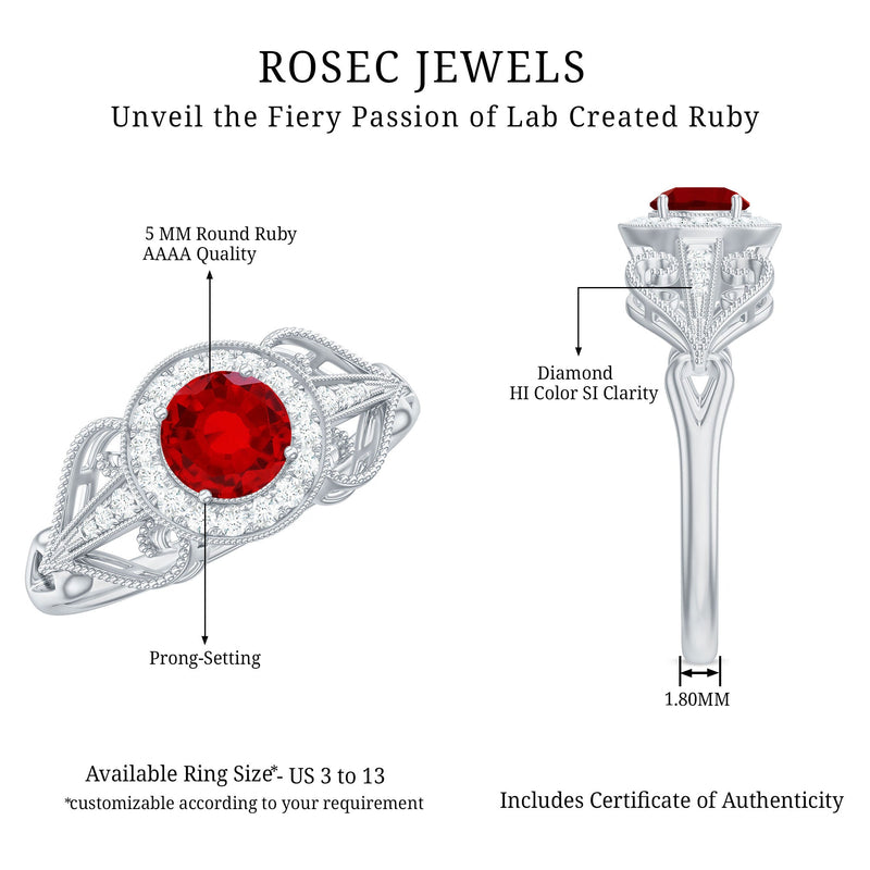 Vintage Lab-Created Ruby & Diamond Ring