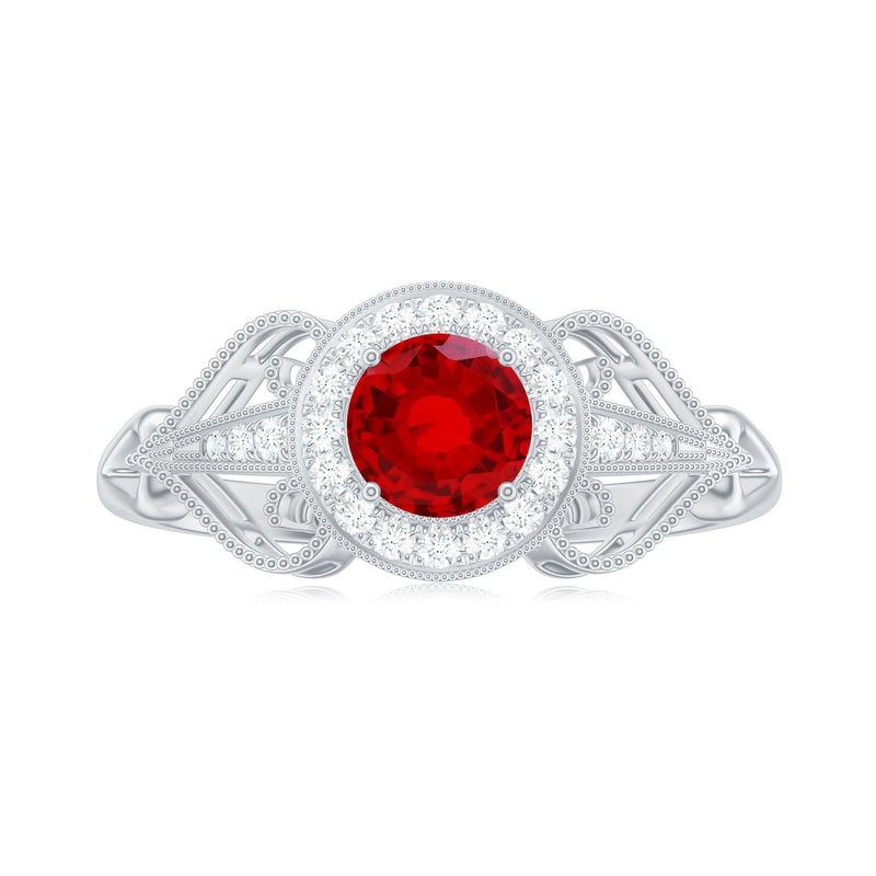 Vintage Lab-Created Ruby & Diamond Ring
