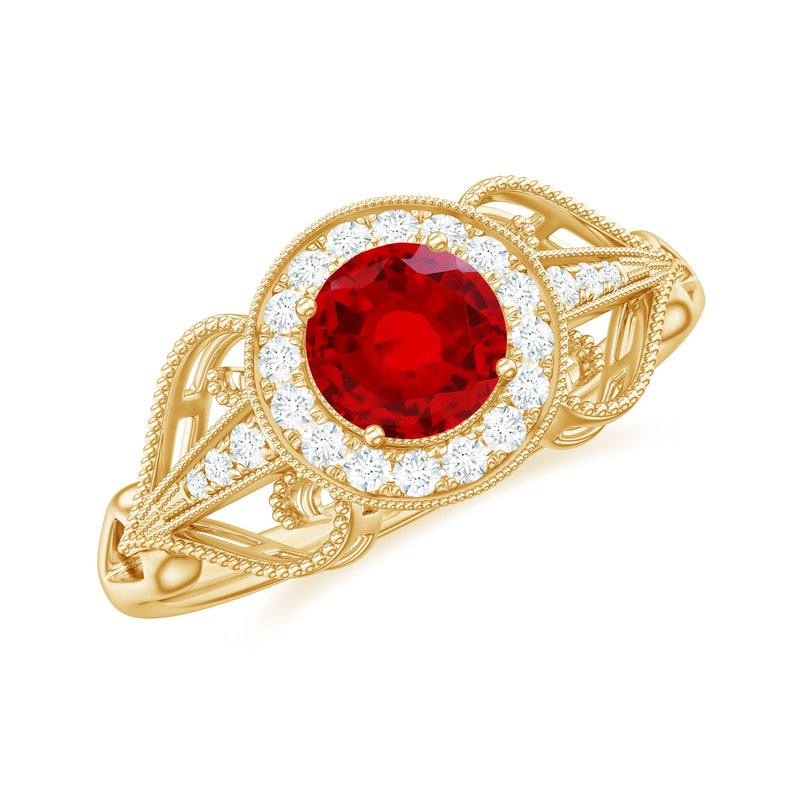 Vintage Lab-Created Ruby & Diamond Ring