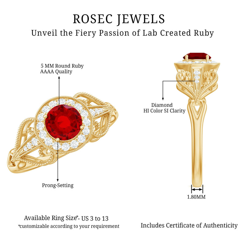 Vintage Lab-Created Ruby & Diamond Ring