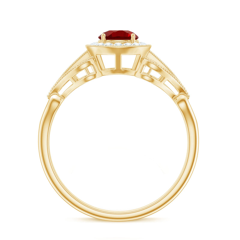 Vintage Lab-Created Ruby & Diamond Ring