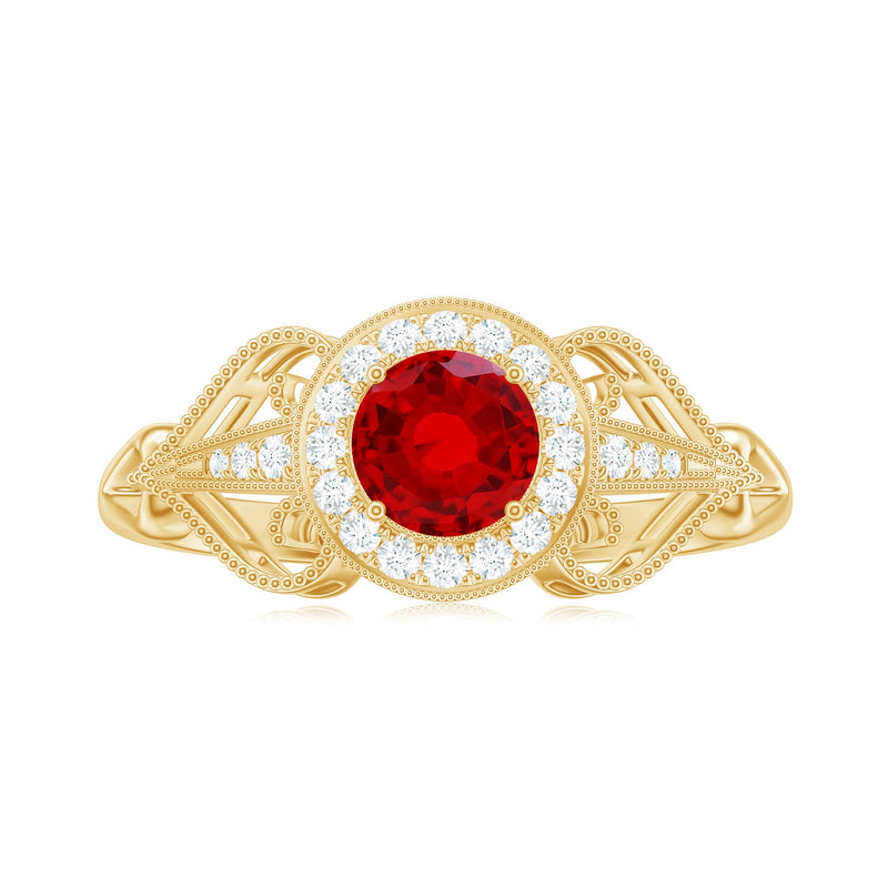 Vintage Lab-Created Ruby & Diamond Ring