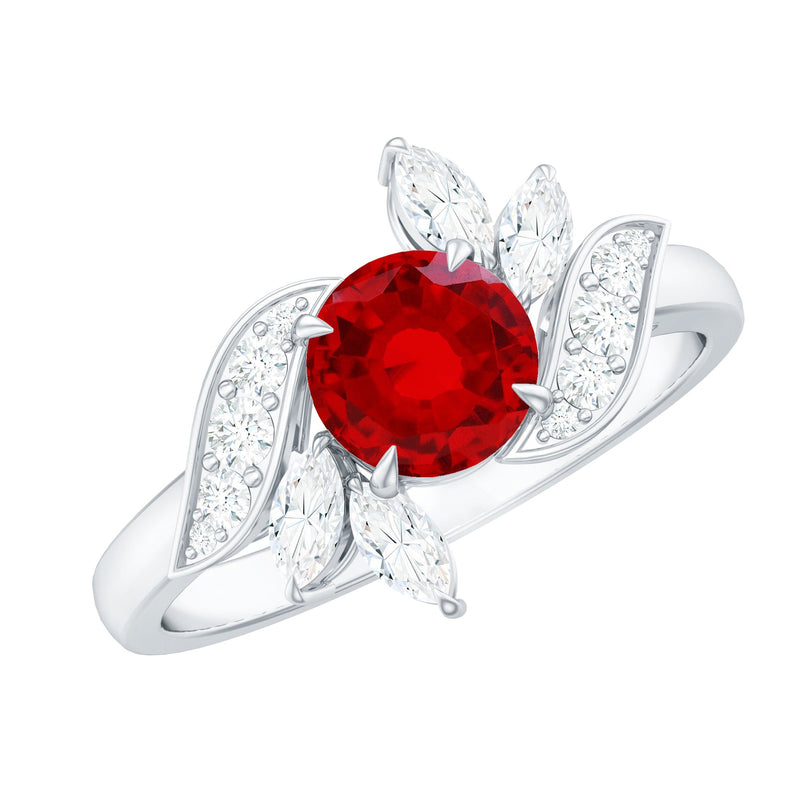Lab-Created Ruby & Diamond Flower Ring