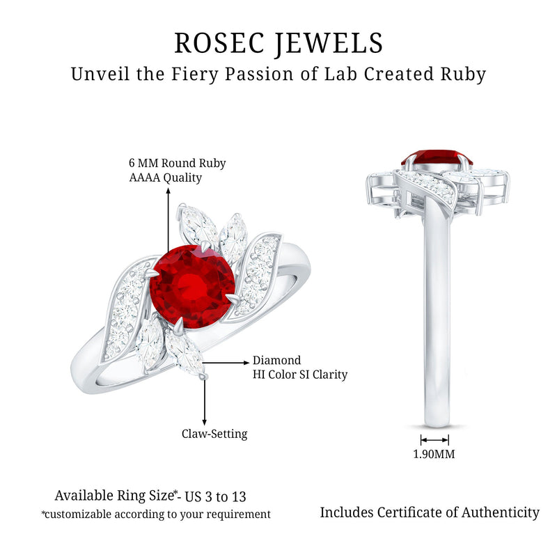 Lab-Created Ruby & Diamond Flower Ring