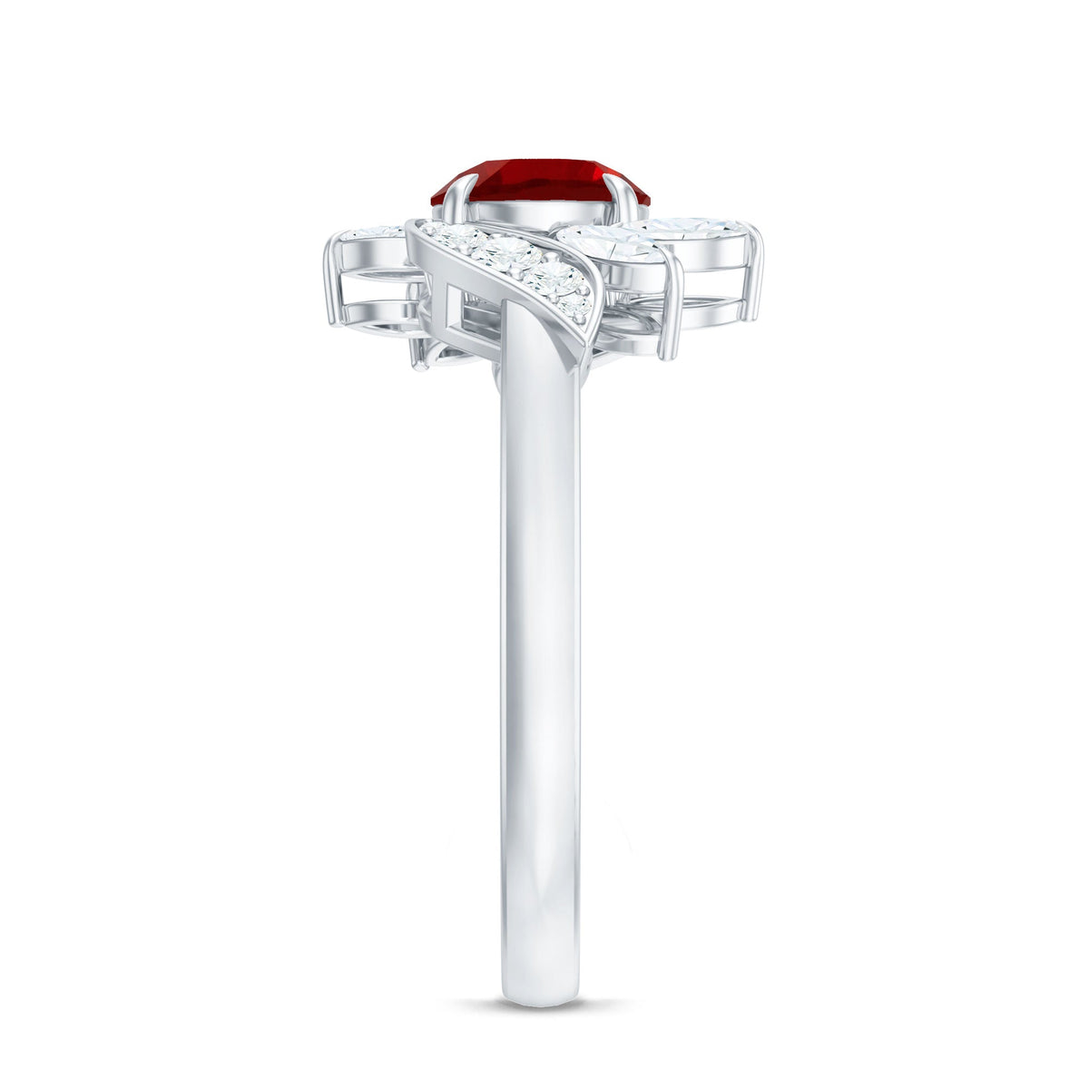 Lab-Created Ruby & Diamond Flower Ring