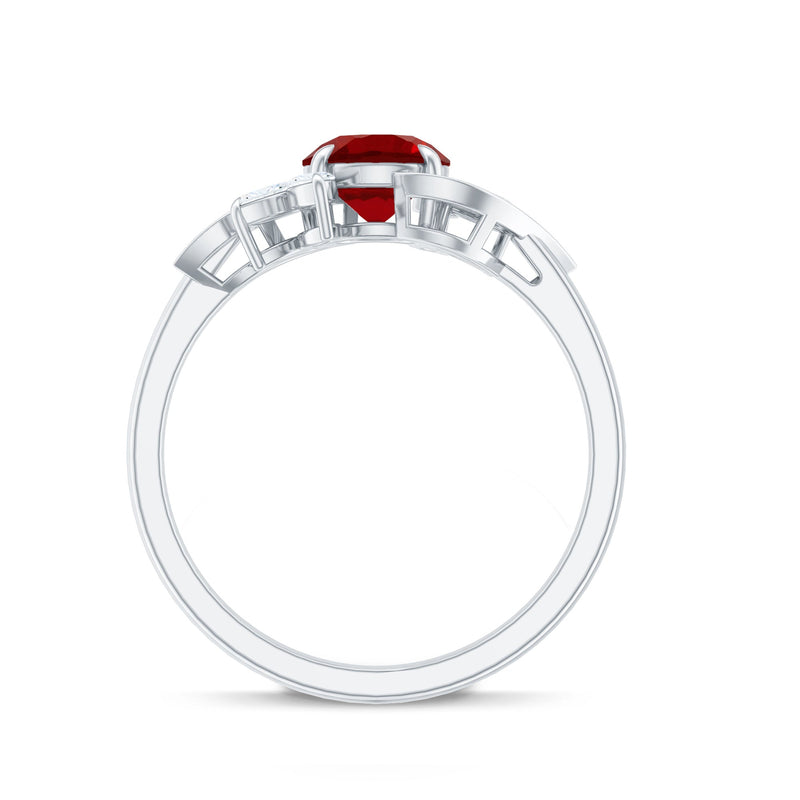 Lab-Created Ruby & Diamond Flower Ring