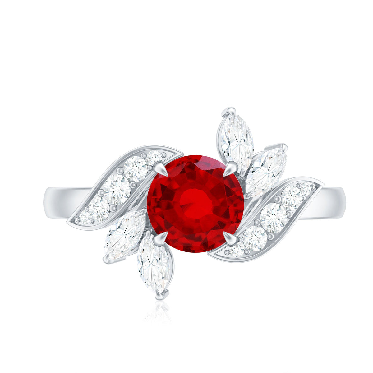 Lab-Created Ruby & Diamond Flower Ring