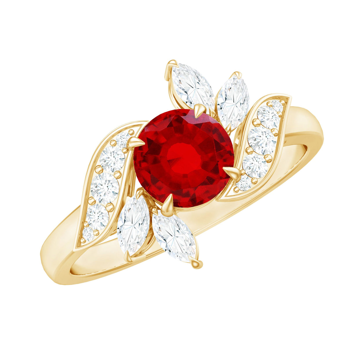 Lab-Created Ruby & Diamond Flower Ring
