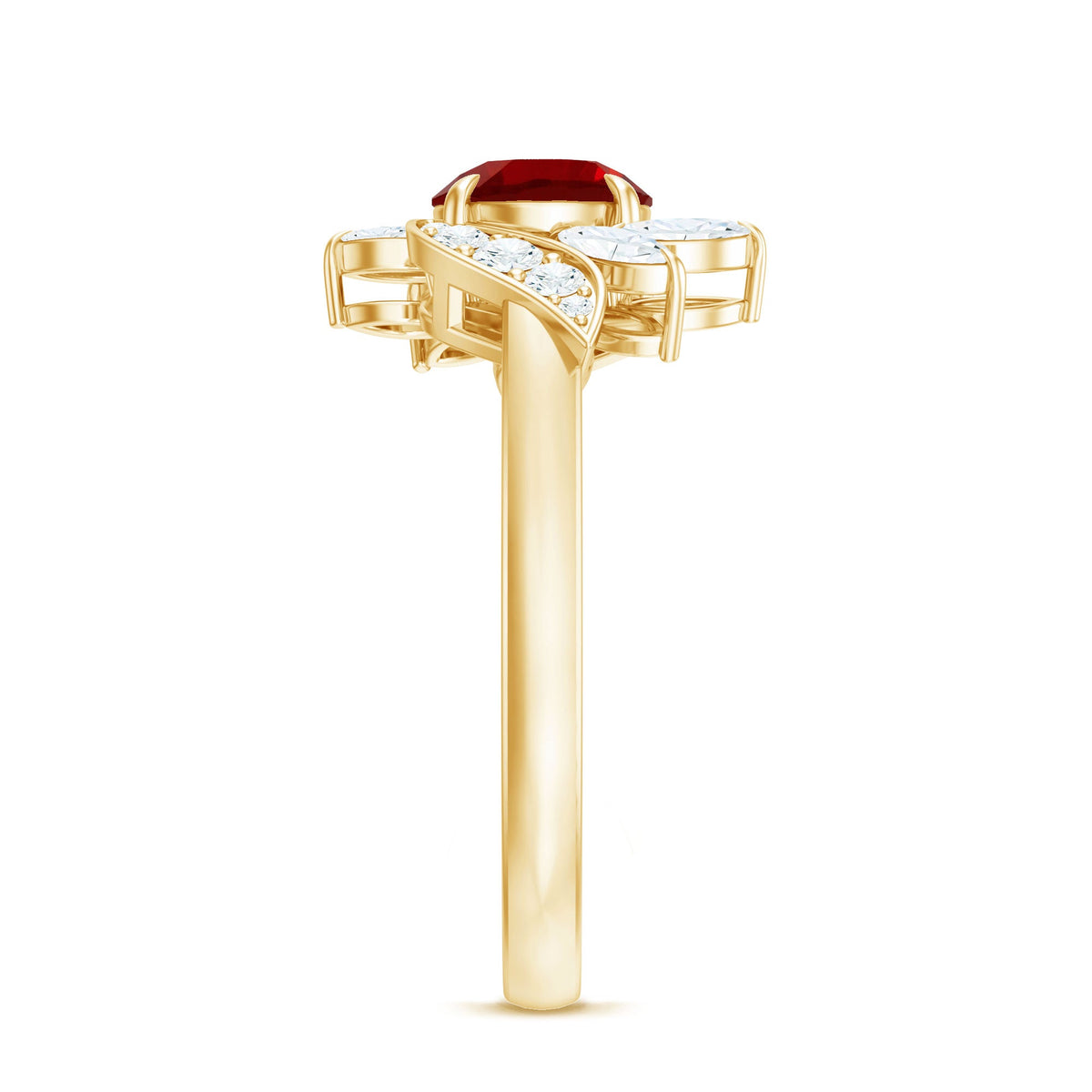 Lab-Created Ruby & Diamond Flower Ring