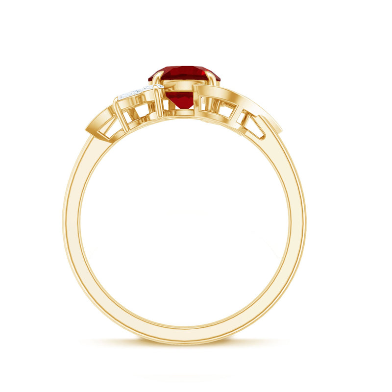 Lab-Created Ruby & Diamond Flower Ring