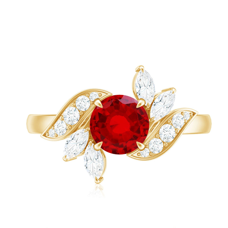 Lab-Created Ruby & Diamond Flower Ring