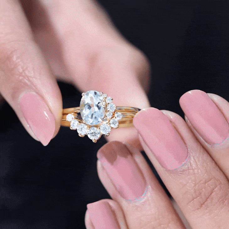 Oval Aquamarine & Diamond Bridal Ring Set