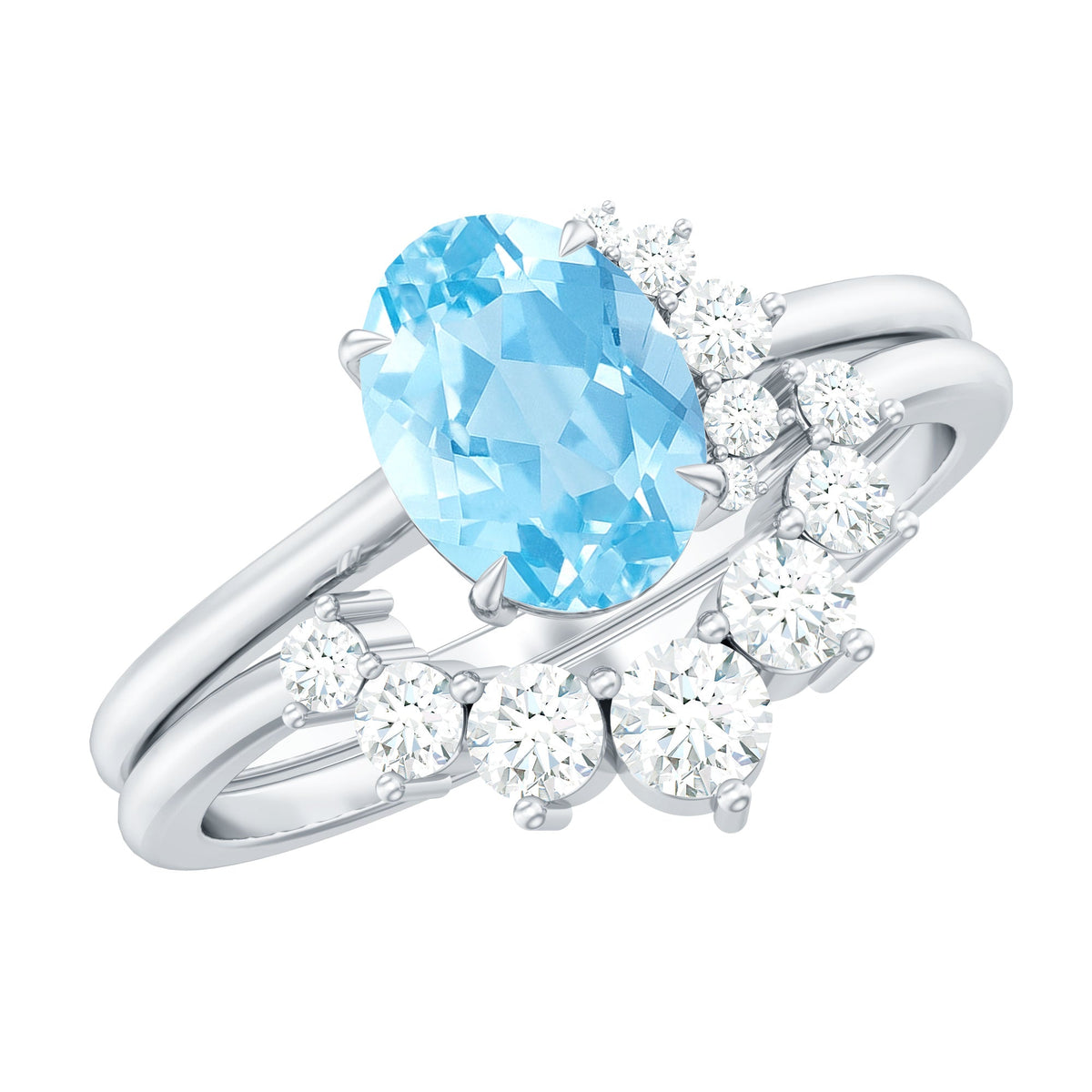Oval Aquamarine & Diamond Bridal Ring Set