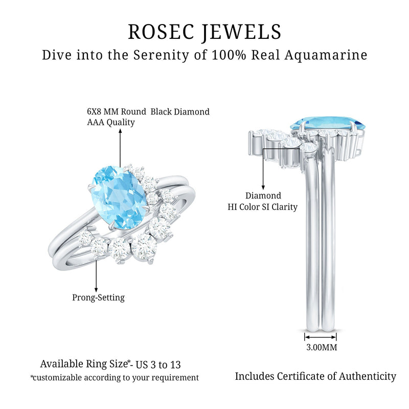 Oval Aquamarine & Diamond Bridal Ring Set