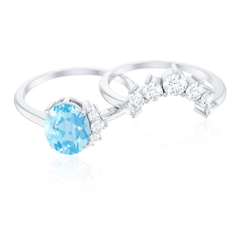 Oval Aquamarine & Diamond Bridal Ring Set