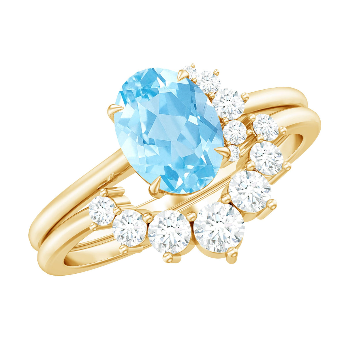 Oval Aquamarine & Diamond Bridal Ring Set