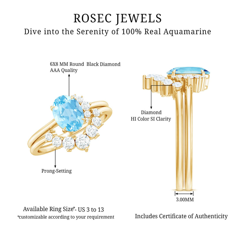 Oval Aquamarine & Diamond Bridal Ring Set