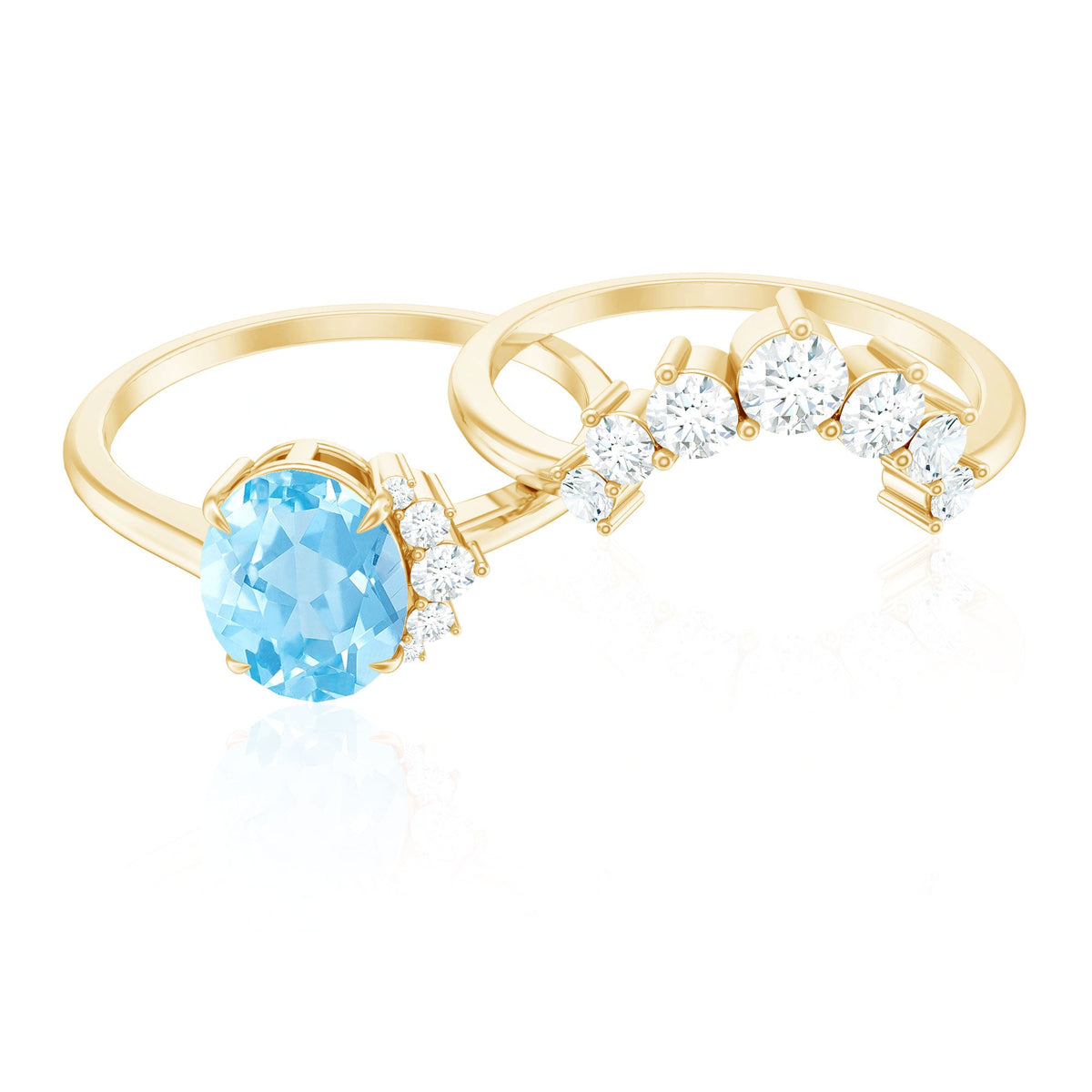Oval Aquamarine & Diamond Bridal Ring Set