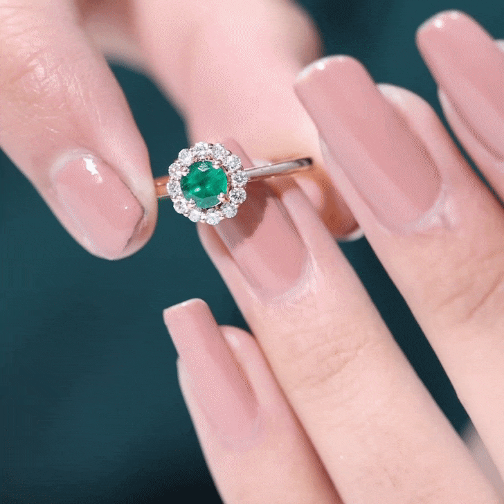 Round Emerald & Diamond Classic Engagement Ring
