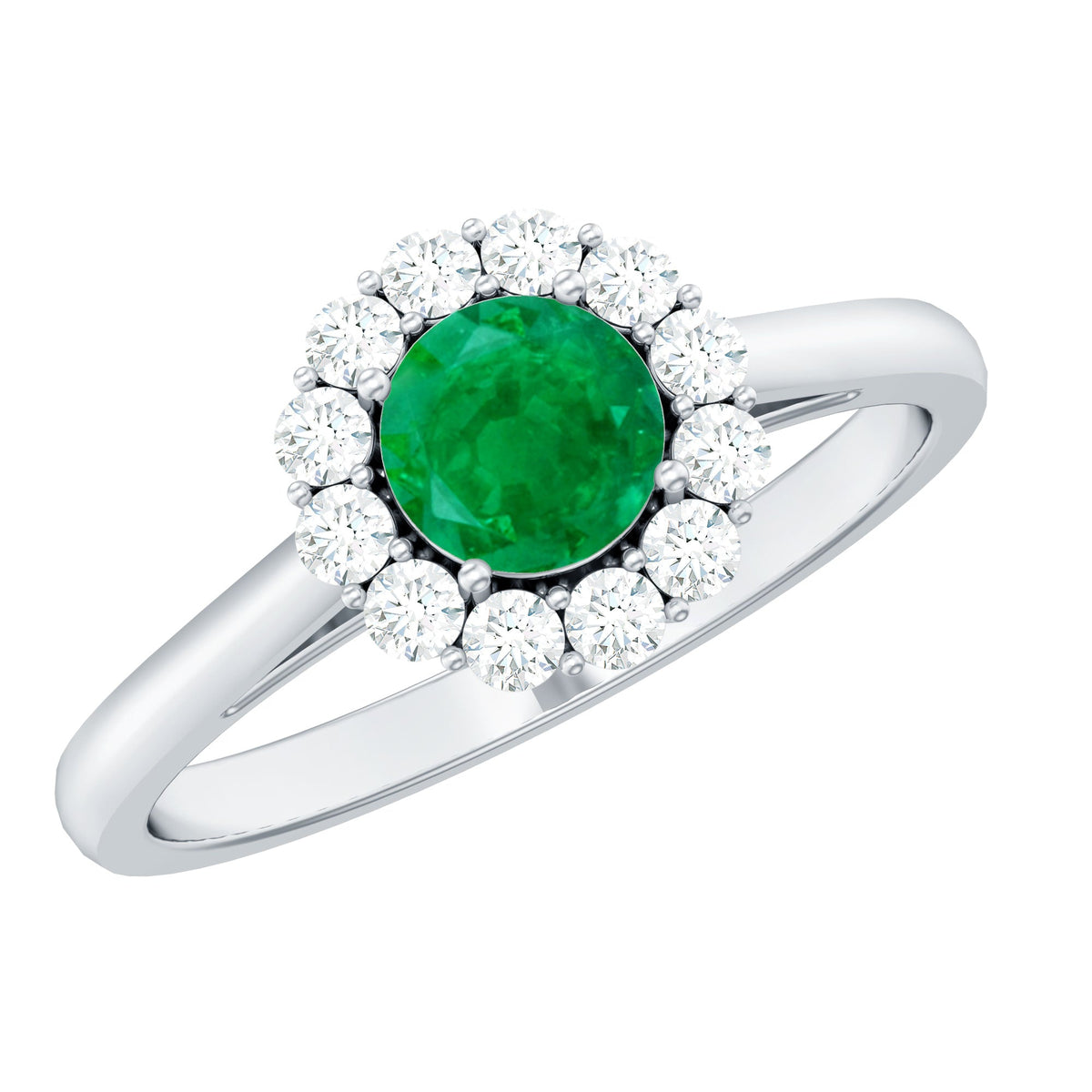 Round Emerald & Diamond Classic Engagement Ring
