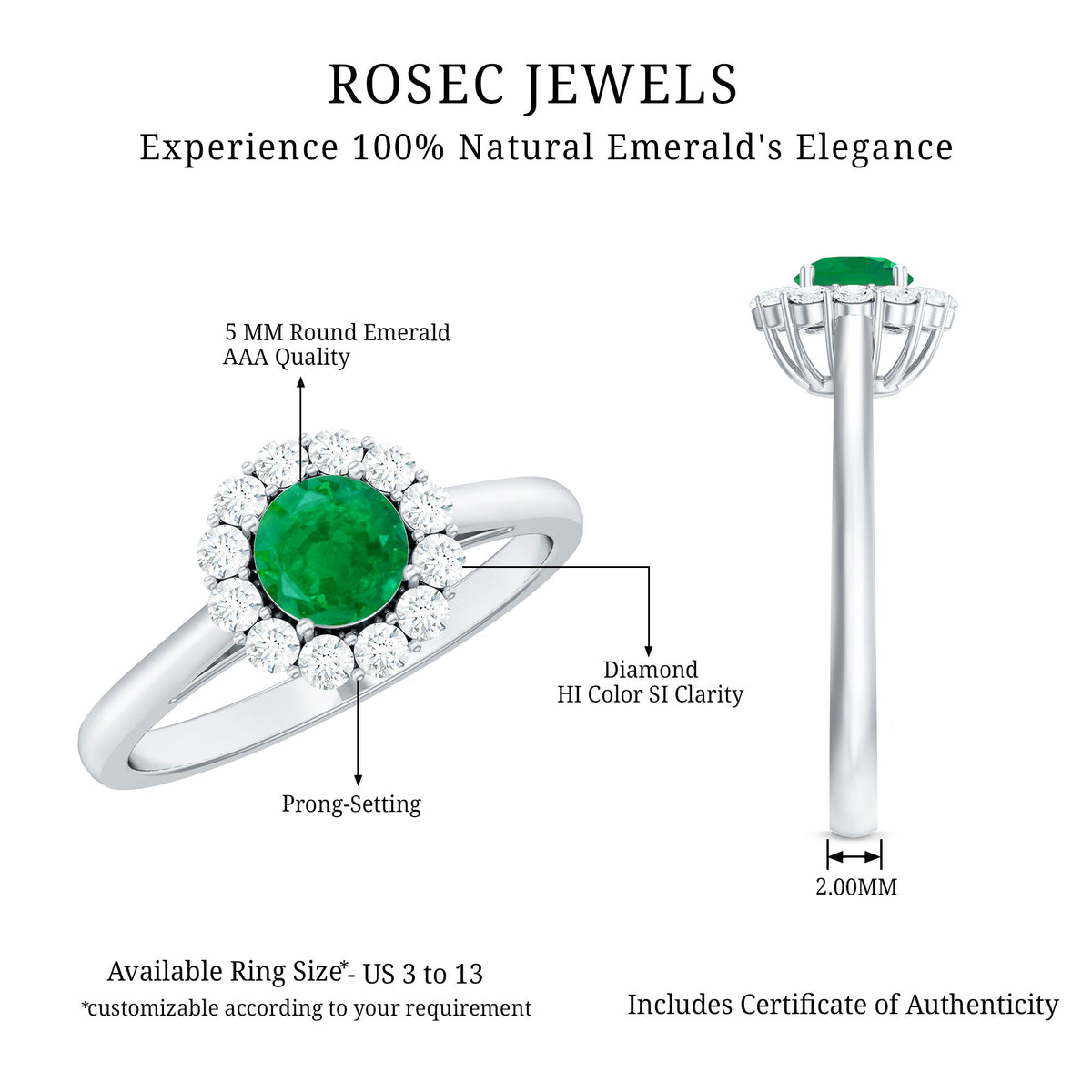 Round Emerald & Diamond Classic Engagement Ring