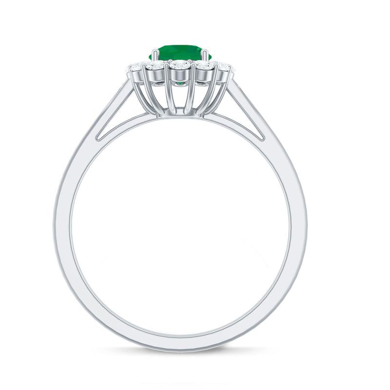 Round Emerald & Diamond Classic Engagement Ring