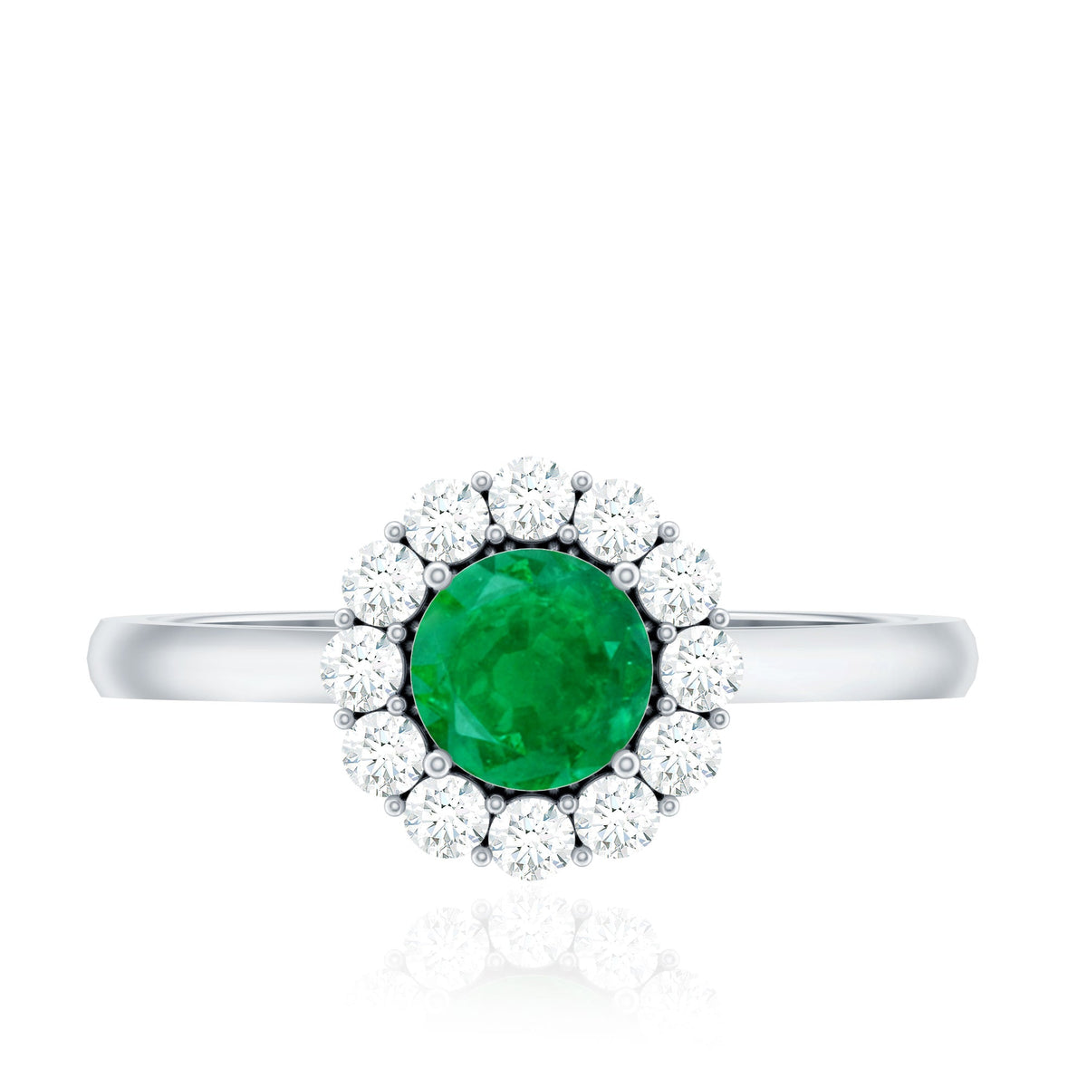Round Emerald & Diamond Classic Engagement Ring