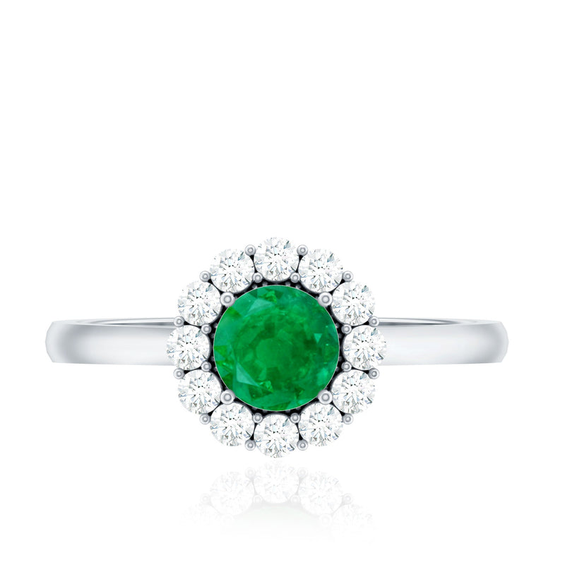 Round Emerald & Diamond Classic Engagement Ring